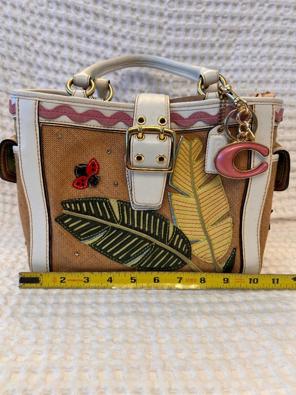 Coach Hamptons Straw Appliqué Ladybug Tote with Rhinestones – Limited Edition
